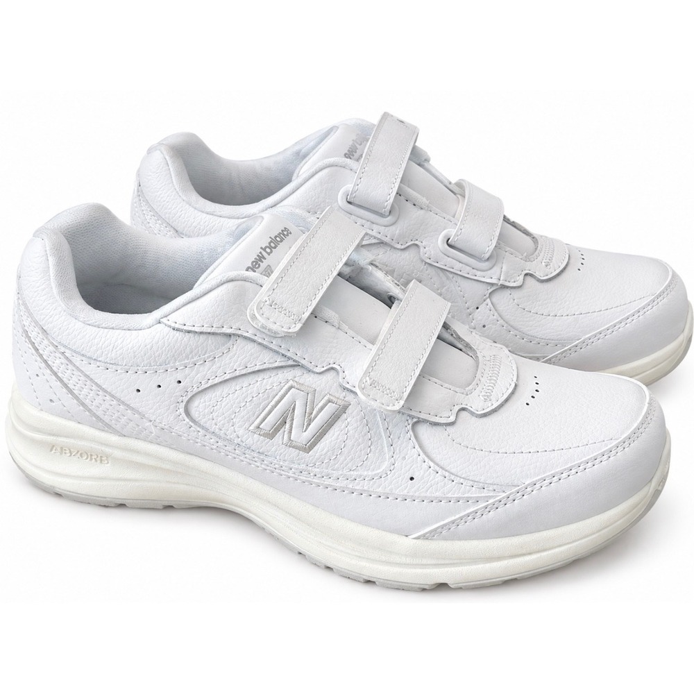 New Balance 577 White Leather Walking Shoes WW577VW Hook Loop Straps Womens 8 D